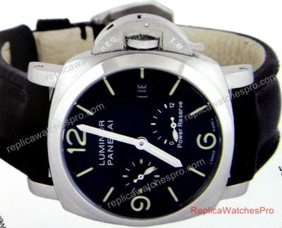 Panerai Luminor Power Reserve Replica Watch SS Black Leather Band